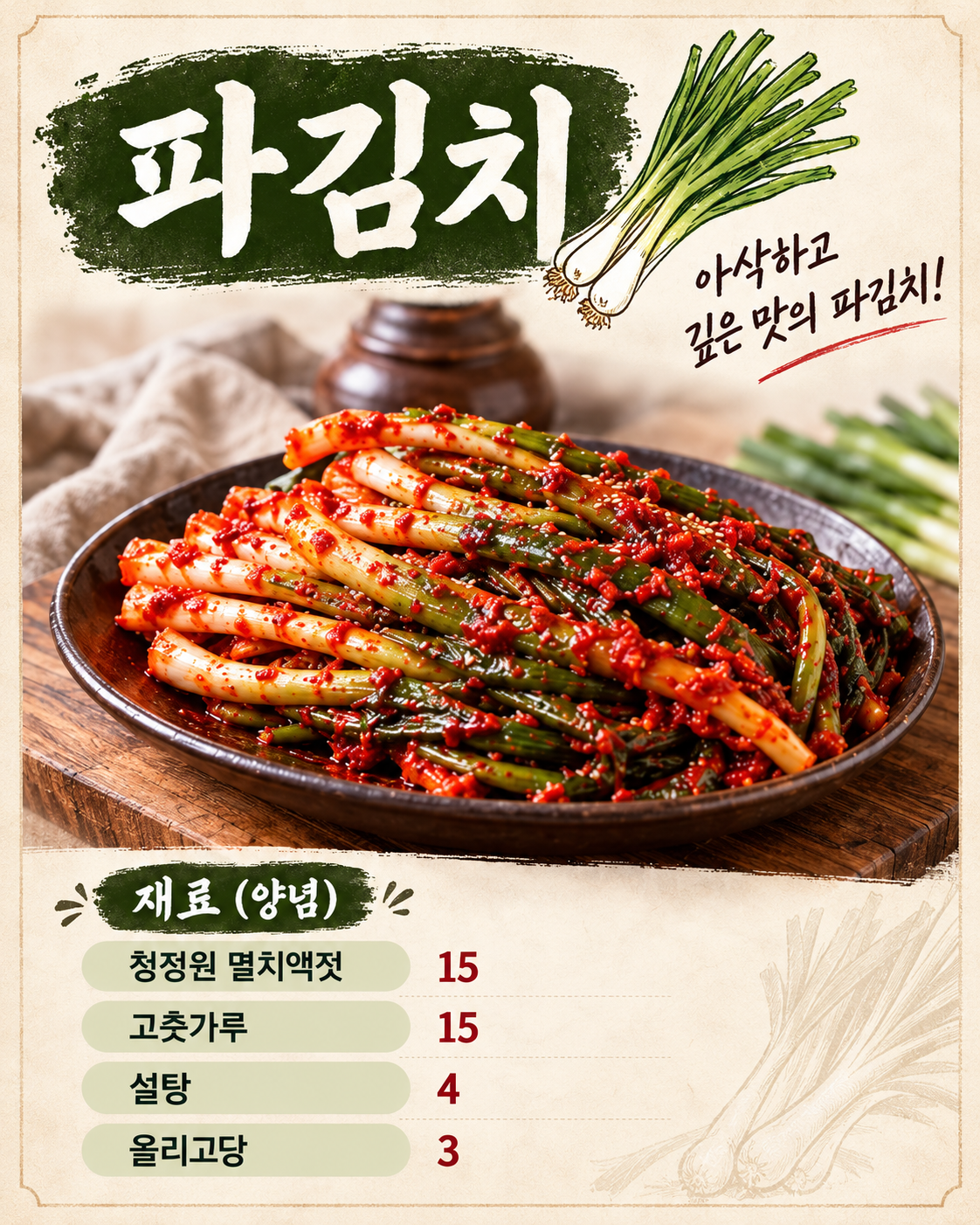 파김치 (멸치액젓 양념) 레시피 포스터